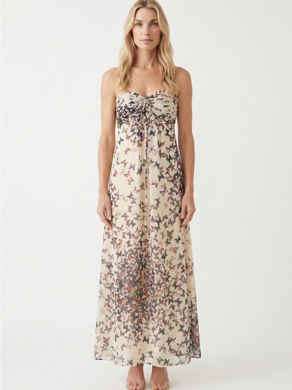 Ted Baker Women's Maxi Dress - Cream with Butterfly Pattern in Teal/Purple